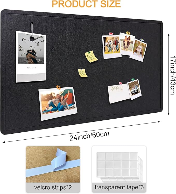 Yunihome Large Bulletin Board - Foldable 24x17 Inches Cork Board Alternative, Self-Adhesive Felt Bulletin Board for Wall, Home Office Classroom Decor