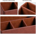 Cretkhp Remote Control Holder with 5 Compartments for Office Art Supplies, PU Leather Nightstand Organizer Pencil Pen Desk Caddy for Home, Desktop TV Remote Control Organizer Storage (Brown)