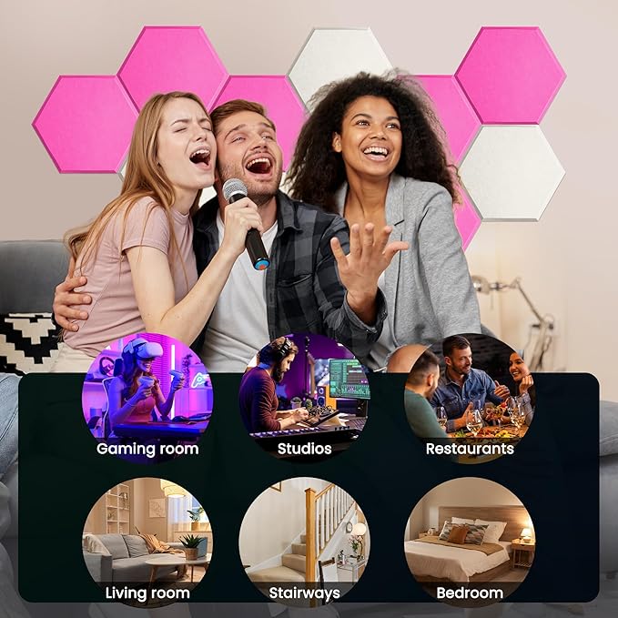 Acoustic Panels 12 Pack Soundproof Wall Panels, 14" X 12" X 0.4" Sound Proof Panles, High-Density Wall Decoration Sound Absorbing Panel, Hexagon Wall Panel for Home Office with Self-Adhesive (Pink)