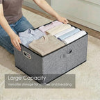 PRANDOM Storage Bins with Lids [3-Pack] Linen Fabric Foldable Storage Boxes Organizer Containers Baskets Cube with Cover for Bedroom Closet Office Grey(23.4X15.9X11.4)
