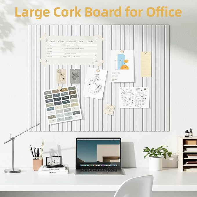 Large Cork Board for Wall 48" x 60" White Bulletin Board with Safe Removable Adhesive Squares for Pictures Photos, Alternative CorkBoard Felt Pin Boards Tiles for Office Classroom Wall Decor - 20 Pack