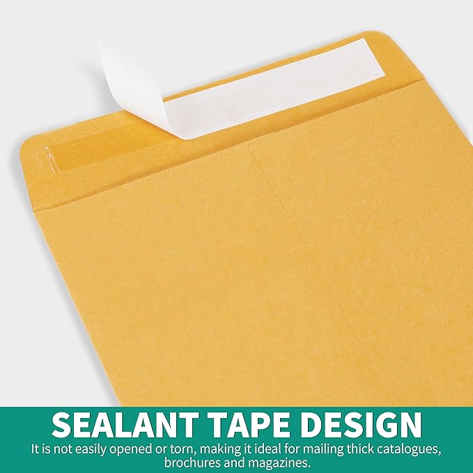 9x12 Catalog Mailing Envelopes - 24 Count, Self Seal Stay Flat Brown Kraft Envelopes, Heavy Duty Shipping Mailers for Documents, Photos & Letters, Peel & Seal Closure