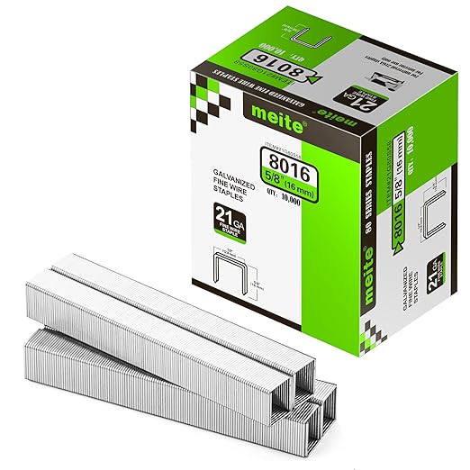 meite 21 Gauge Upholstery Staples, 1/2-Inch Crown with 5/8-Inch Length Galvanized Heavy Duty Staples for Staple Guns MT8016, MT8016S, and MT8016SLN (10,000 Counts)