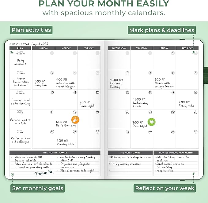 Clever Fox Planner Large – Undated Weekly & Monthly Planner for Productivity, Time Management & Goals – Organizer Journal – 7x10” (Forest Green)
