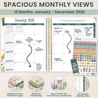 bloom daily planners 2026 Hardcover Calendar Year Goal & Vision Planner (January to December) - Monthly & Weekly Agenda Organizer - 7.5" x 9" - Beige Bouquet