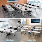 Conference Table Flip Top Mobile Conference Room Tables,Folding Conference Table with Wheels,Large Meeting Training Seminar Table Saving Space for Office Classroom (12, White, 70.8'')