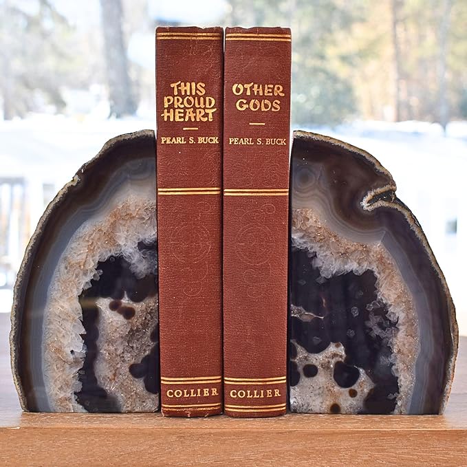 Nature's Decorations Natural Agate Bookends – A+ Grade Geode Heavy Duty Decorative Stone Crystal Book Ends for Shelves & Bookcases, Polished Bookshelf Decor, 1 Pair 6-8Lbs