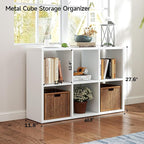 IRONMIX Metal 6 Cube Storage Organizer, White Short Bookshelf with Storage, Modern Cube Organizer with Shelves, 2-Tier Horizontal Bookshelf for Home Office, Library, Classroom (White, 1037)