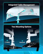 Ergounion Dual Monitor Arm for 13-49 Inch Ultrawide Screens, Heavy Duty Monitor Mount for 2 Monitors up to 44lbs, Full Motion Vertical Stacked Dual Monitor Arm Desk Mount, 75/100mm VESA Mount, White