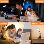 Vicsoon Desk Lamp, LED Desk Lamp for Home Office, Touch Table Lamp with 3 Color Modes 360° Adjustable Arm, Dimmable Desk Light with Pen Phone Holder, Black