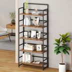 THKKY No Assembly Folding Bookshelf, 5 Tiers Collapsible Book Shelf for Home Office, Vintage Wood Foldable Bookcase Storage Organizer for Living Room Bedroom (Rustic Brown)