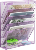 EASEPRES Desk File Organizer Mesh 6 Tier, Hanging Wall Mount Document Organization Stand, Desktop Vertical Mail Paper Folder Holder Rack with Bottom Tray for Office Home Cubicle, Light Purple