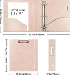 Ospelelf 3 Ring Binder with Clipboard 2 Inch Leather Binder for Letter Size (8.5" x 11"), Clipboard Binder with 5 Tab Dividers Back to School Supply, Rose Gold