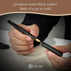 MCNTEIK Matte Black Forest Fountain Pen, Exquisite Vertical Grooving Design, 18K Gilded Nib (Fine), Fancy Pen Gift Set for Men & Women, Professional, Business Signature, Office, Nice Designer Pens