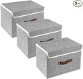 TYEERS Collapsible Storage Boxes, Washable Fabric Storage Bins with Lids, 14.9x9.8x9.8 inches, 3 Pack, Gray