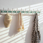 SKOLOO Coastal Wall Mounted Coat Rack - 38-1/8" Beach House Entryway Wooden Coat Hook with 10 Hooks for Hanging Coats, Hats or Towels, Oceanfront Cottage Core Collection, White & Green
