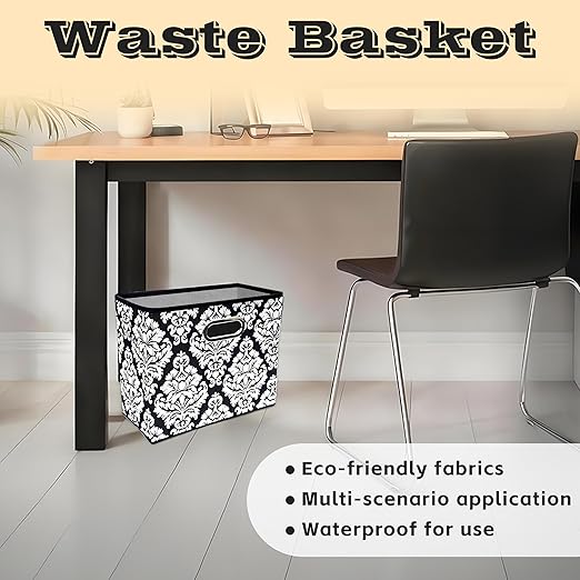 Fozxsvg Black 4.5 Gallon Fabric Trash Can, Waterproof Cute Waste Basket, Decorative Trash Bin for Bedroom, Office, Living Room, Kitchen
