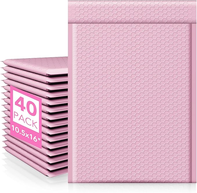 Fuxury Large Bubble Mailers 10.5x16 Inch 40 Pack Thick Padded Envelopes Opaque Mailing Envelopes Bubble Padded Mailers Shipping Bags for Packaging Small Business #5 Light Pink