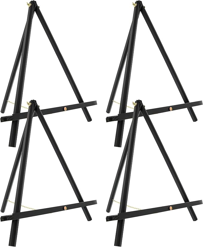 U.S. Art Supply 16" Black Wood Tabletop Easel (4 Pack) - Adjustable A-Frame Canvas Stand for Painting Party & Signs - Table Top Easel for Painting, Canvas Holder, Crafts, Photos, Pictures