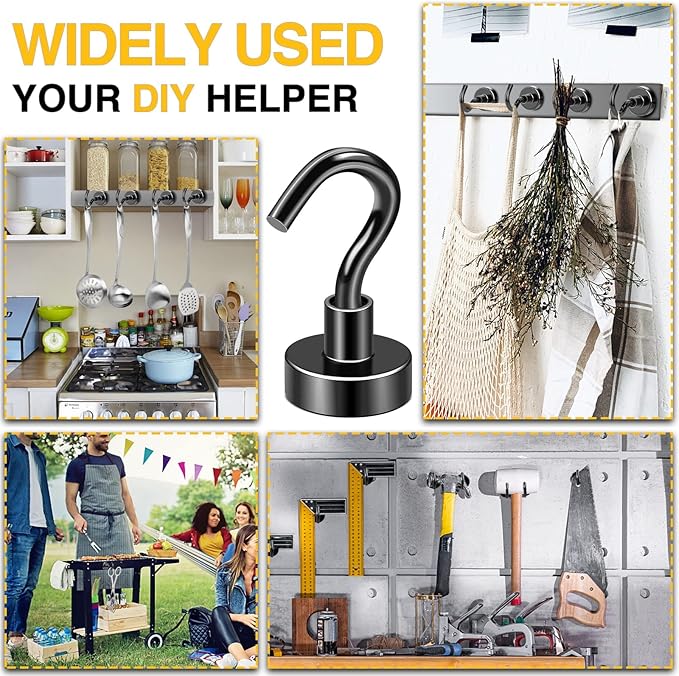 DIYMAG Magnetic Hooks, 28pack Magnet Hook Essentials Strong Heavy Magnetics for Kitchen Refrigerator Hanging Classroom Cruise Cabins Locker Accessories Cubicle Black