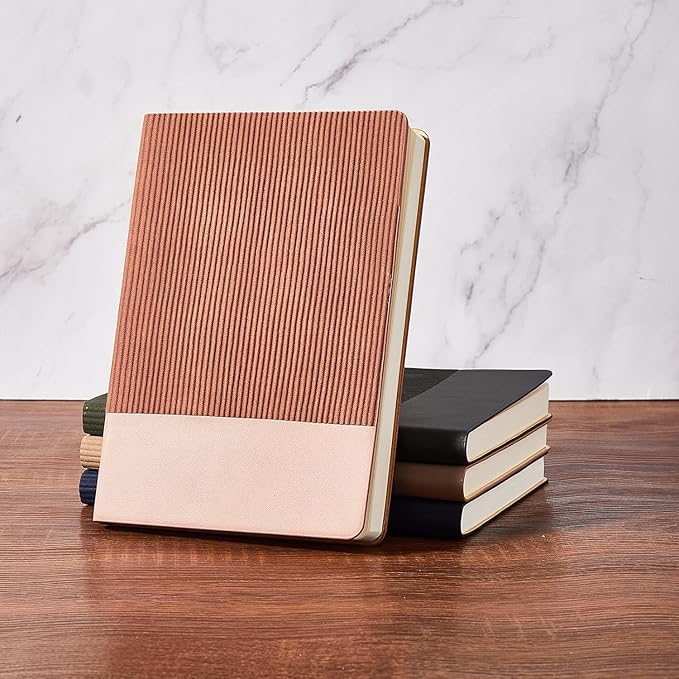 TSFPapier Lined Journal Notebook for Work College Ruled Note Book 5.79"x8.27" A5 PU Leather Daily Journaling 216 Pages for Women Men Writing Home School Supplies Business (Darkgreen/Darkpink)