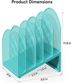 OUTIOE 5-Section Desk File Organizer, Metal Mesh Folder Organizer for Documents, Mail & Office Papers (Blue)