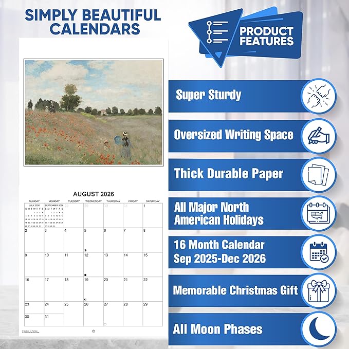 2026 Claude Monet Artwork Monthly Wall Calendar | Iconic Monet Paintings Calendar 2025-2026