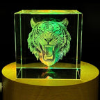 SHTWX 3D Angry Tiger Glass Paperweight(Laser Etched) in Crystal Cube Birthday (No Included LED Base)(2.3x2.3x2.3 Inch)