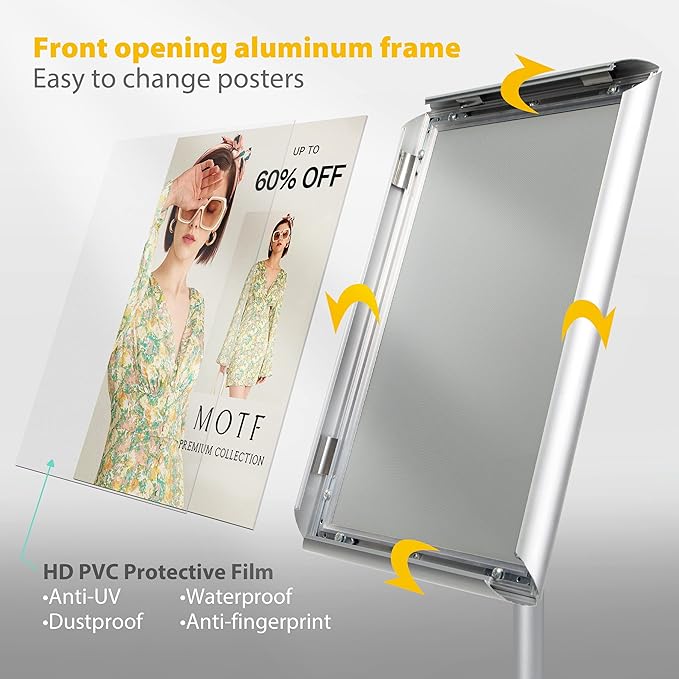 VAIIGO 8.5"x11" Pedestal Poster Stand with Heavy Duty Solid Steel Base, Adjustable Floor Standing Sign Holder for Vertical and Horizontal Display, Silver 3Pack