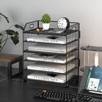 6 Tier Desk Organizer, Heavy-Duty Thick Metal Letter Tray Organizer, Large Capacity Desktop File Organizer for Heavy Files, Easy to Assemble for Home, Office & Classroom,Black