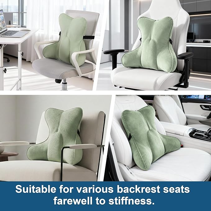 Ailuteie Ergonomic Lumbar Support Pillow(Pat. Pend) – Multi-Functional Back Cushion with Firm Support for Reading, Working & Driving,Celadon Green