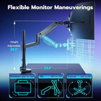 ARES WING Single Monitor Arm Desk Mount for 17-49 Inch Ultrawide Monitors, Heavy Duty Single Monitor Arm Holds 44 lbs, Full Motion Gas Spring Vertical Desk Mount, 75/100 VESA Mount, Black