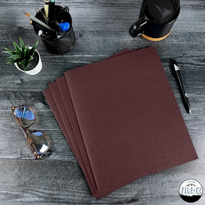 FILE-EZ Two-Pocket Folders, Dark Red Maroon Crimson Burgundy Color, 25-Pack, Textured Paper, Matte Finish, Letter Sheet Size (EZ-32559)