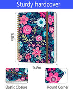 DHGPTS Spiral Journal Notebook, A5 Cute Notebooks for Women Men, College Ruled Hardcover Notebook for Work & Note Taking, 60 Pages Double-Wire Journals for Writing, Cute Purple Flowers
