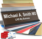 Custom Name Plate with Choice of Mounting for Walls, Doors, Cubicles, Hanging and More - Personalized Brown Plastic White Letters - USA Made 2x10 - B25