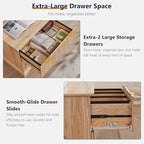 JXQTLINGMU 2 Drawer File Cabinet with Charging Station, 30" Fluted Lateral File Cabinet w/Files Hanging Rod for Letter/Legal/A4, Large Tabletop for Printer, Office Wood Printer Cabinets, Oak