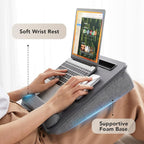 HUANUO Lap Laptop Desk - Portable Lap Desk with Pillow Cushion, Fits up to 15.6 inch Laptop, with Anti-Slip Strip & Storage Function for Home Office Students Use as Computer Laptop Stand - Grey