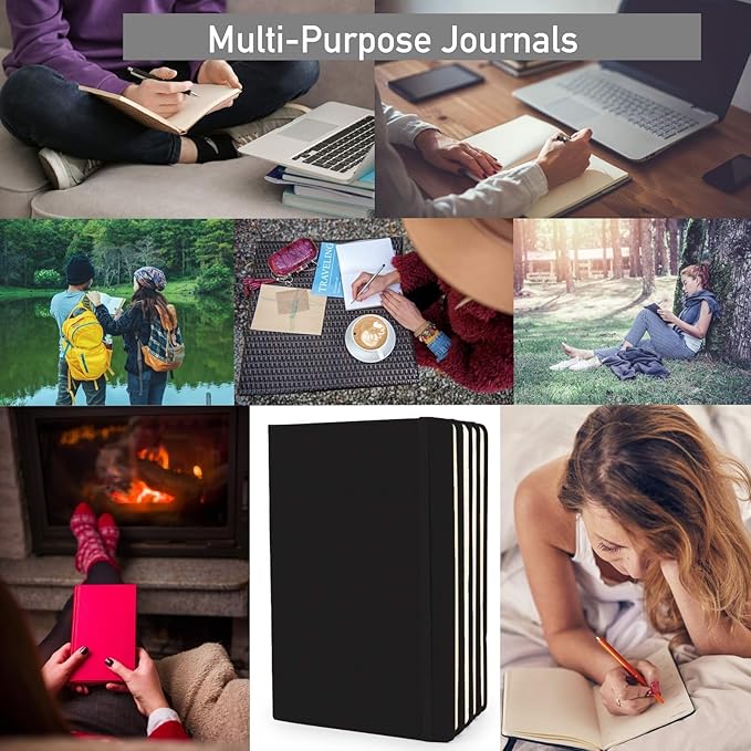 Simply Genius Notebooks - A5, Black, 4-Pack, Hardcover - Dotted Grid Journal for Work & School