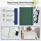IN-LUXPRO Planner 2026 Daily Weekly and Monthly,8.5"x6.5",12 Months Spiral Bound Calendar Agenda with Self-adhesive Pen Holder,2026 Appointment Book with Vegan Leather Soft Cover,Green