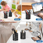 EasyPAG Black Pen Holder for Desk, 2 Pack Round Pen Organizer, Brush Holder for Vanity, Metal Pencil Cup Organizer for Home, Office, Classroom, School