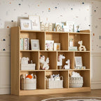 DIYART Oak Bookshelf, Wood Bookcase with 3 Tier Open Shelves, 10-Cube Minimalist Storage Shelf for Living Room, Bedroom, 43.3" W x 35.4" H