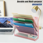 EASEPRES Desk File Organizer Mesh 4-Tier, Hanging Wall Mount Document Organization Stand, Desktop Vertical Mail Paper Folder Holder Rack with Bottom Tray for Office Home Cubicle Countertop, Pink