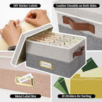 Vienrose Greeting Card Organizer Box with 20 Removable Dividers, 84 Self-Adhesive Labels, Foldable Storage Box Great for Greeting Cards, Photos, Envelopes, Stickers, Postcards Light Grey&Dark Grey