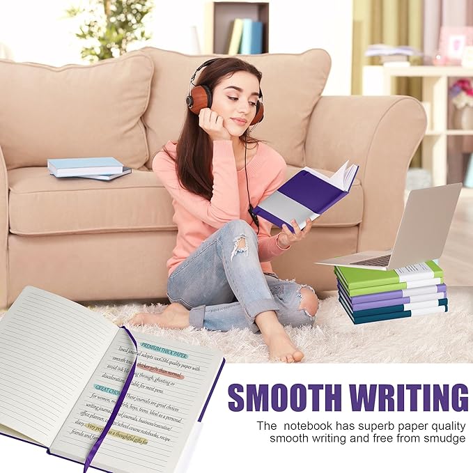 EMOMAS Lined Journal Notebook, 10Pack Hardcover Notebook for Men & Women – Journals for Writing, Work, School, Home & Daily Notes, 160 Pages – Medium A5, 5.7"x8", 100 gsm Thick Paper (Purple)