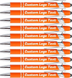 HEYZARDA Personalized Pens with Name Text Logo Custom Ballpoint Pen for Business Office Events with Stylus for Touchscreen 10 Pcs Orange