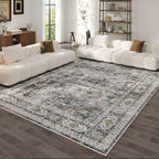 Rugcomf Area Rug 5x7 Washable Rug Boho Soft Non-Slip Non-Shedding Faux Wool Vintage for Living Room, Bedroom Rug, Farmhouse, Dining Room, Indoor, Kids Playroom (Grey)