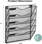 EASEPRES Mail Organizer Wall Mount, 5 Tier Metal Chicken Wire Hanging File Holder Office Storage and Organization