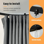 Room Divider Curtains with Flexible Ceiling Tracks Set,Blackout Curtain Ceiling Mount Curtain Track Privacy Room Dividers Ceiling Track Curtain Rod(Dark Grey Drape & Black rail W 15 × H 8 FT)