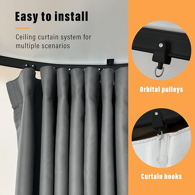 Room Divider Curtains with Flexible Ceiling Tracks Set,Blackout Curtain Ceiling Mount Curtain Track Privacy Room Dividers Ceiling Track Curtain Rod(Dark Grey Drape & Black rail W 15 × H 8 FT)