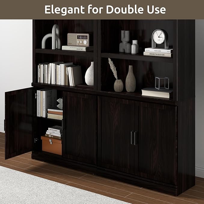 Bevfint 70 Inch Tall Bookcase with Doors, Library Office Bookshelf with Adjustable Shelves, Floor Standing Book Cabinet Shelves for Living Room Bedroom with Anti Tipping Kit, Dark Cherry Finish